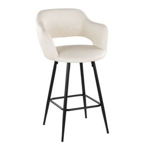 Tabouret de bar contemporain de 26 po à hauteur fixe en métal noir et simili cuir crème avec repose-pieds carré en métal noir, lot de 2 - Product Image 2
