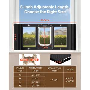 Porte pour chat réglable, accessoire pour fenêtre, 31'-36', modes de verrouillage sécurisés, cadre en aluminium, verre haute transparence, résistant aux intempéries - Product Image 2