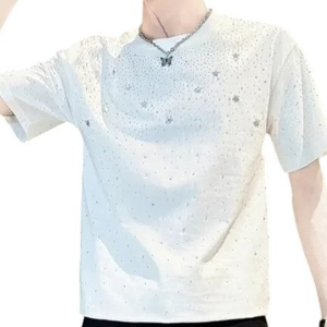 Men’s <b>Black</b> Rhinestone Star Full T-Shirt Luxury <b>Sparkly</b> Studded Shiny Short Sleeve Streetwear <b>Top</b> for Party and Fashion - Product Image 1