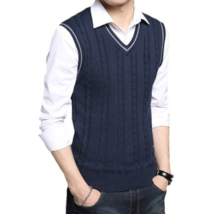 Gilet pull sans manches col en V en maille torsadée pour homme, haut léger sans manches, pull pour homme très vendu - Product Image 1