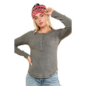 [veryjkor] VERY J - NEW IN - Soft brushed solid knit <b>top</b> Women Henley Neck <b>Long</b> <b>Sleeve</b> Casual Ribbed Pullover Shirt - Product Image 5