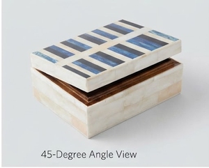 Boîte de rangement rectangulaire en MDF pour bijoux avec couvercle, design minimaliste, motif en résine bleue sculptée, conteneur de rangement - Product Image 1