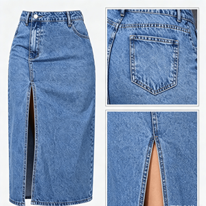 Trendy Button Decor Blue Jean Skirt Ladies <b>Elastic</b> Waist Loose Swing Denim Skirt Casual Mid Skirt - Product Image 2