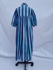 Vestido Midi de Algodón con Cuello Fruncido a Rayas para Mujer, Corte Holgado, Manga Larga, Uso Diario, Estilo Boutique - Product Image 5