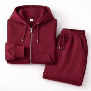 Premium Quality Burgundy Cotton Fleece Puff Print Graphic <b>Zip</b>-<b>up</b> <b>Crop</b> Hoodie Sweatpants Set Custom Design Women Tracksuit - Product Image 6