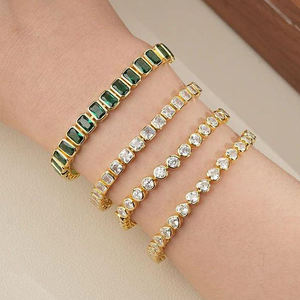 Bracelets tennis pour femme en argent sterling 925, motif cœur tendance, sertissage clos, avec zircon taille Asscher 0,50 CT et pierre précieuse émeraude - Product Image 1
