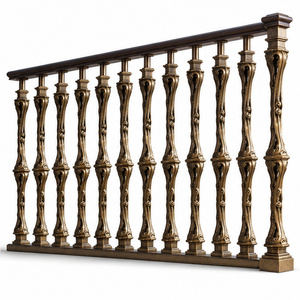 Rampe d'escalier de style antique tournée avec balustres décoratifs coniques, main courante et balustrade métalliques - Product Image 2