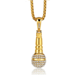 Hip Hop Microphone Pendant Necklace Iced Out Bling Moissanite Chain Music Mic Charm Gold <b>Silver</b> Mens Womens Jewelry <b>Choker</b> - Product Image 5