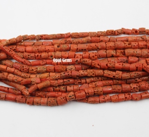 Wholesale Price Top Quality Natural Italian <b>Red</b> Coral Tube Beads Natural Italian <b>Red</b> Coral Beads Tube Shape Beads 16"Inch - Product Image 2