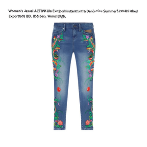 Women's Casual Simple High Waist Embroidered Skinny Jeans Breathable <b>Stretch</b> <b>Denim</b> Ankle-Length Pencil Pants for Summer Exported - Product Image 3