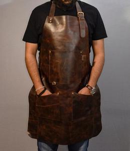 Tablier de travail en cuir pleine fleur de qualité supérieure pour hommes, réglable, robuste, pour barbecue, barbier et atelier, avec plusieurs poches pour outils - Product Image 1