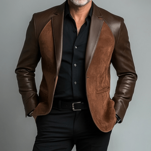 Blazer en cuir patchwork bicolore - Product Image 1