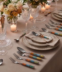 Ensemble de couverts en acier inoxydable avec poignées en céramique bohème, passe au lave-vaisselle, pour mariage et repas. - Product Image 3