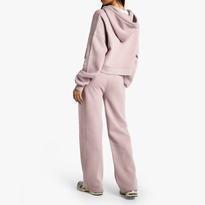 Custom Women's Winter Solid Hooded Cargo Tracksuit <b>Set</b> High Neck Crop Top and <b>Joggers</b> 2 Piece <b>Matching</b> Pockets Casual Outfit - Product Image 1