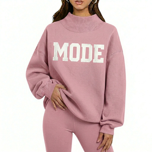 Sudadera de cuello alto con lentejuelas estampadas en la parte delantera, estilo vintage, oversize, de algodón polar, cálida para invierno, informal, estilo urbano retro - Product Image 1
