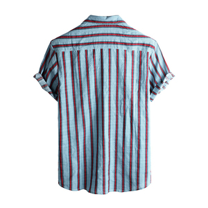 เสื้อเชิ้ตผู้ชายสไตล์ฮาวาย ลายทาง แขนสั้น ลำลอง ปกคอพับ ระบายอากาศได้ดี ผ้าป๊อปลินสำหรับฤดูร้อน ผลิตจากโพลีเอสเตอร์ - Product Image 3