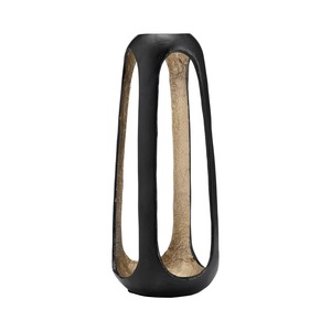 Vase de table minimaliste en métal, finition noir et or, fait main, décoratif, 29 cm de hauteur, digne d'une galerie - Product Image 3
