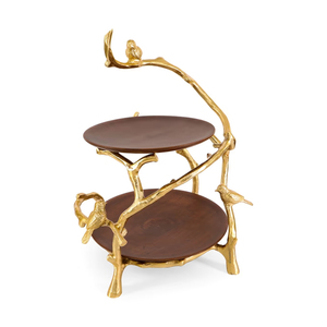 2-Tier Wooden Cake <b>Stand</b> With Golden <b>Bird</b> Branch Frame, Elegant Countertop Display Tray For Wedding And Luxury Home decoration - Product Image 4