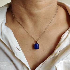 Pendentif en or 14 carats avec pierre de lapis-lazuli naturelle taille octogonale 10x12mm, bijoux de mode pour femmes, pendentif en pierre précieuse de luxe, bijoux en gros - Product Image 4