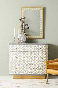 Commode et commode à 6 tiroirs en os incrusté blanc et vert clair de qualité supérieure, décoration de salon, fabriquée en Inde - Product Image 3