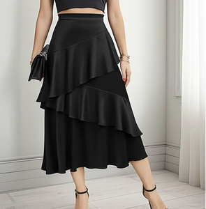 Fabricante de ropa de Vietnam OEM ODM ropa personalizada ropa de mujer Falda midi de mujer con volantes - Product Image 4