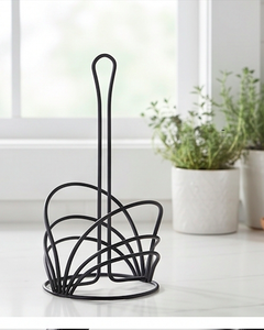 Distributeur de papier essuie-tout en fil de fer noir durable avec revêtement en poudre, idéal pour la cuisine, le bureau et l'accueil des invités - Product Image 1