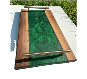 Usine directe Plateau de service en bois et résine Poignée carrée en métal 2 pièces Ramadan Giveaway Cadeaux Usine directe en gros - Product Image 2