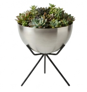 Decorative Metal Planter Pot Silver Plated Planter Flower Pot with Iron <b>Stand</b> Wedding Decoration Living Room - Product Image 3