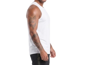 Men's <b>White</b> Sleeveless <b>Tank</b> <b>Top</b> O-Neck Solid Color Knitted Casual Fit Workout Wear - Product Image 2