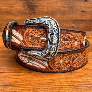 Cinturón floral pintado a mano de cuero genuino de calidad superior personalizado cinturón unisex de cuero hecho a mano real - Product Image 4