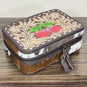 Hot Selling Luxurious Hand Tooled Fur Leather <b>Mini</b> Rectangle Velvet Jewelry <b>Storage</b> <b>Box</b> Travel Jewelry Cases for Rings Necklace - Product Image 4