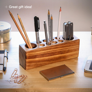 Porte-stylos et crayons en bois, organisateur de bureau multi-emplacements, support de papeterie pour le bureau, l'école et la maison - Product Image 3