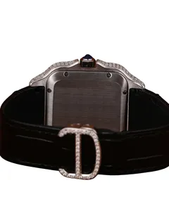 Reloj cronógrafo de lujo estilo hip hop con diamantes de imitación VVS para hombre, correa de caucho negra personalizada y esfera romana. - Product Image 4