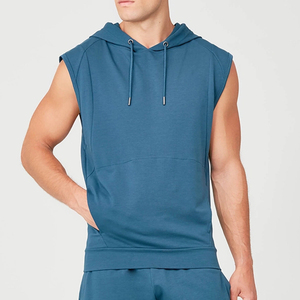 Sudadera con Capucha sin Mangas para Hombre, Color Sólido, Felpa Francesa, Transpirable, Corte Casual, Largo Regular, para Otoño - Product Image 4