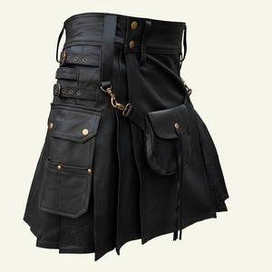 Kilt écossais plissé utilitaire en cuir de vache véritable noir pour homme 2026, style LARP romain - Product Image 2