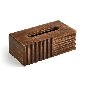 Boîte à mouchoirs rectangulaire en bois de manguier cannelé, faite à la main, support de distributeur de serviettes en bois nervuré, décoration pour salle de bain et maison - Product Image 6