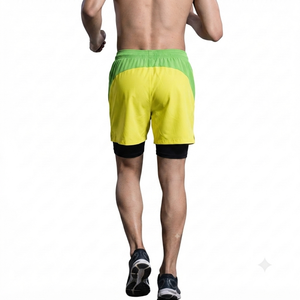 <b>Athletic</b> Lemon Yellow Sportswear Custom Men Workout Shorts Ribbed Gym Casual Running Pockets Contrast Wholesale Oxford Fabric - Product Image 2