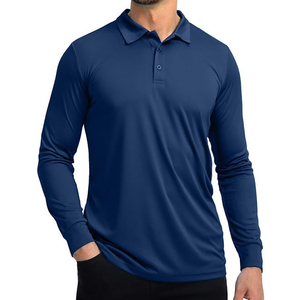 Polo de Punto de Manga Larga para Hombre, Color Sólido, Corte Casual, Azul Marino - Product Image 1