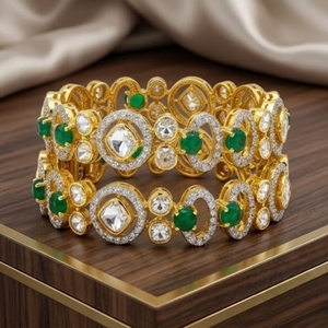 Luxury 925 Silver Monzo Bangles Green Stone Crystal Designer <b>Kada</b> Set for Geometric Design Women's Wedding Jewelry - Product Image 3