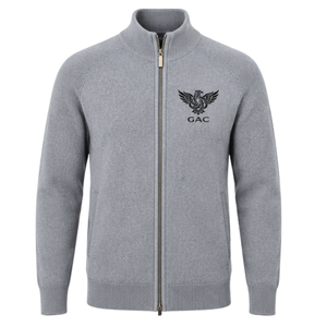Cardigan zippé en maille pour homme, col montant, manches longues, poignets et ourlet côtelés, doux, gris, avec poches latérales - Product Image 1