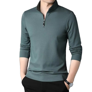 <b>Men's</b> <b>White</b> <b>Long</b> <b>Sleeve</b> Polo Shirt Solid Color Zipper Collar Casual <b>Top</b> - Product Image 5