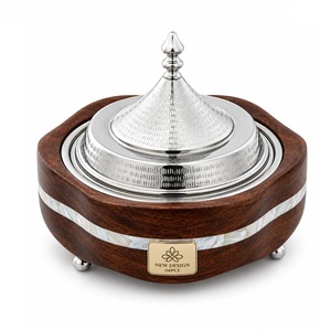 Casserole isotherme à double paroi en bois et acier inoxydable, finition noyer, style arabe, pour service de plats chauds, fournisseur de casseroles - Product Image 4