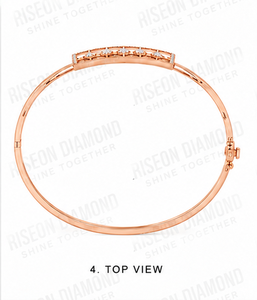 Brazalete de Diamantes de Lujo en Oro Rosa de 18K, Joyería Fina Geométrica, Corte Princesa Redondo con Halo, para Uso Diario, Moderno, Elegante, Regalo - Product Image 5