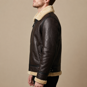 Veste personnalisée pour homme en cuir de mouton shearling B3, hiver, décontractée, écologique, coupe-vent, confortable, doublée de fourrure sherpa, col rabattable - Product Image 6