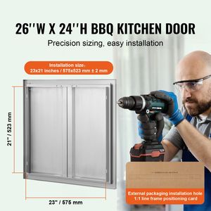 Porta da Cucina Esterna in Acciaio Inox 26W X 24H, Doppia, a Incasso Verticale a Muro, per Accesso BBQ - Product Image 2