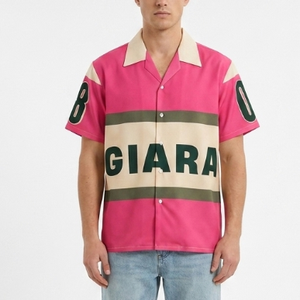 Chemise décontractée à manches courtes Giara rose beige pour homme, col rabattu, imprimée par sublimation, impression sérigraphique, chemise d'été en popeline - Product Image 2
