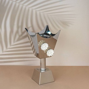 Metal Incense Burner with Red Flower Design Silver Finish Aromatherapy Use All-Season - Product Image 2