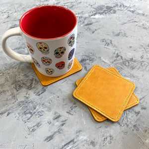 Real Leather Coasters Set with Cork Backing Non Slip <b>Table</b> Mat Genuine Cowhide Cup Pad Custom Design Bulk GLC-0032 - Product Image 4