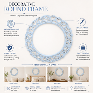 Miroir mural rond en bois de manguier sculpté à la main, miroir décoratif Art Déco à suspendre pour salon, chambre, couloir et décoration murale de la maison - Product Image 5