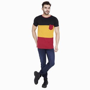 Men's Color Blocked <b>T</b>-<b>Shirt</b> Short Sleeve O-Neck <b>Pocket</b> Casual Wear Regular Fit Solid 100% Cotton Knitted Design - Product Image 4